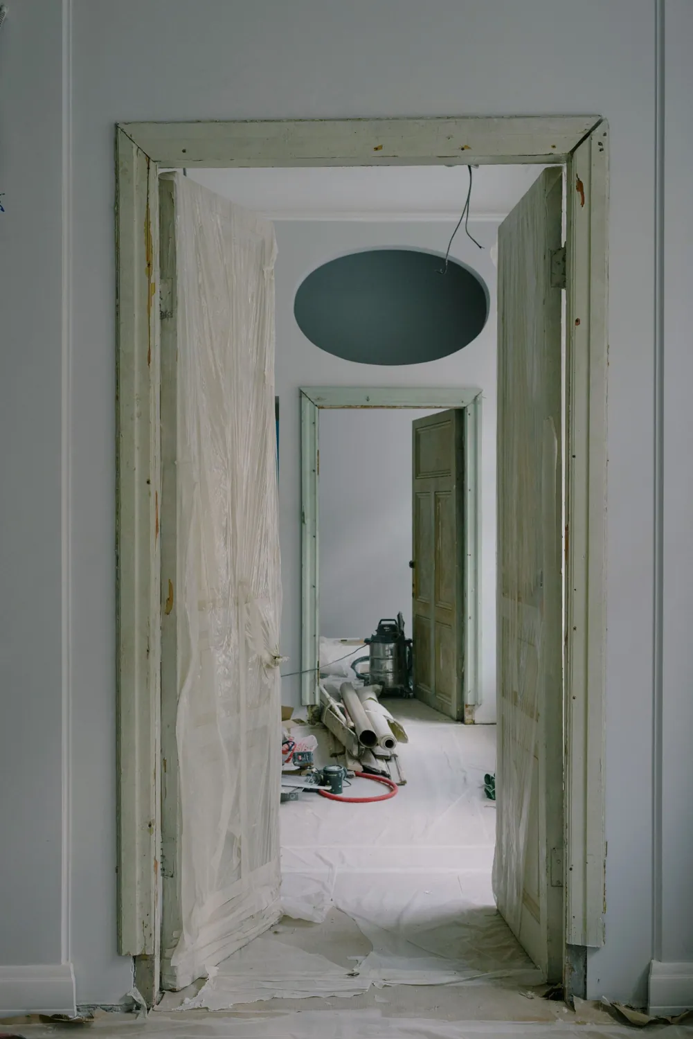 A newly framed interior doorway during a home renovation